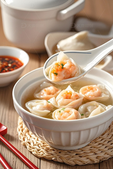 虾仁馄饨美食摄影图