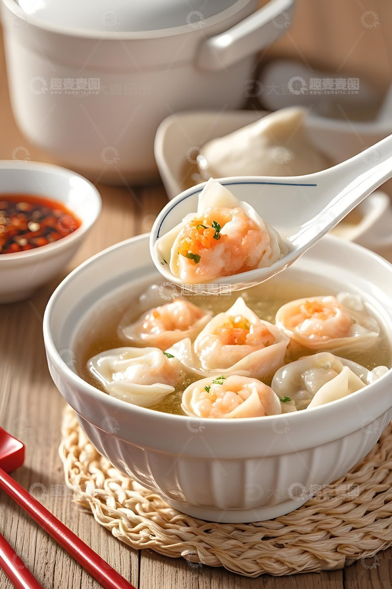 高清大图下载【趣麦麦图】虾仁馄饨美食摄影图