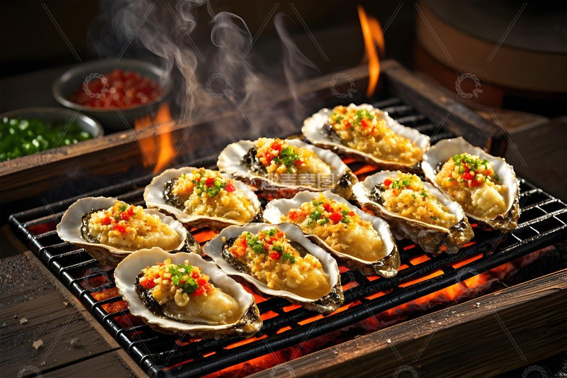 高清大图下载【趣麦麦图】烧烤美食烤生蚝摄影图