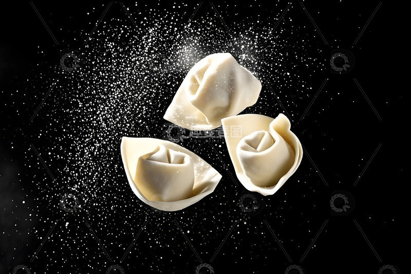 散落的馄饨摄影图1