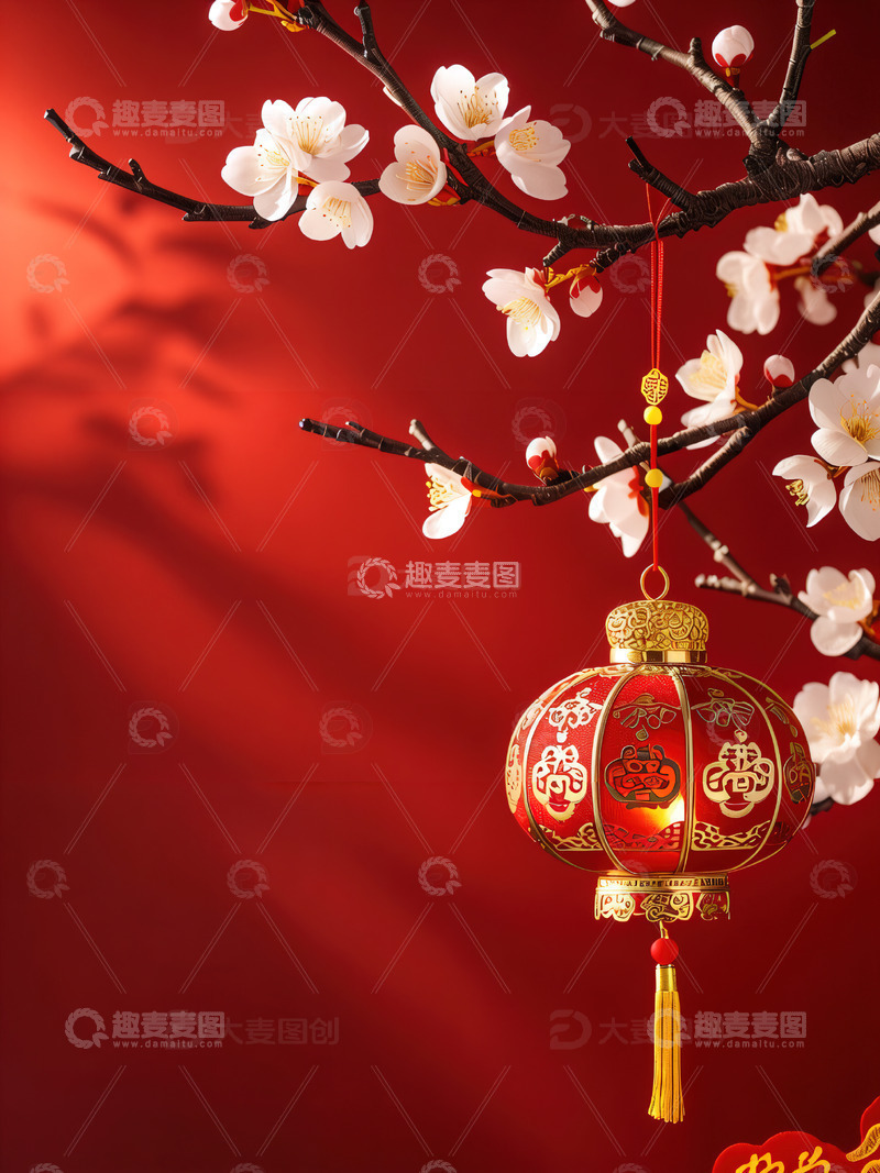 高清大图下载【趣麦麦图】中国风红色喜庆新年背景15