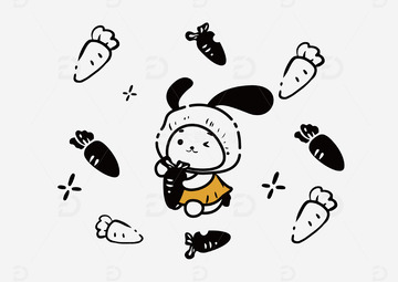 抱着胡萝卜的可爱兔子卡通图案