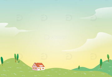 手绘扁平乡村房屋绿色插画背景
