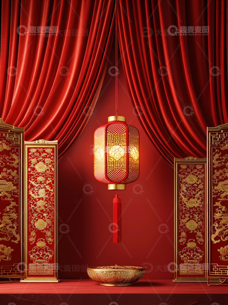 高清大图下载【趣麦麦图】中国风红色喜庆新年背景20