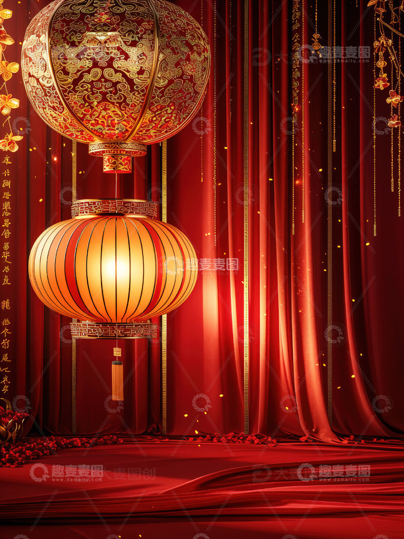 高清大图下载【趣麦麦图】中国风红色喜庆新年背景22