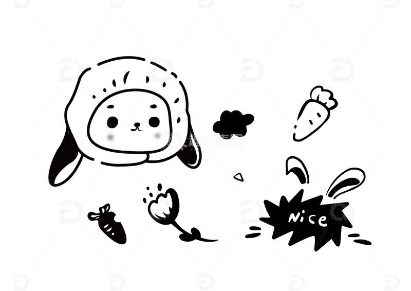 源文件下载【趣麦麦图】可爱卡通兔子胡萝卜印花图案元素