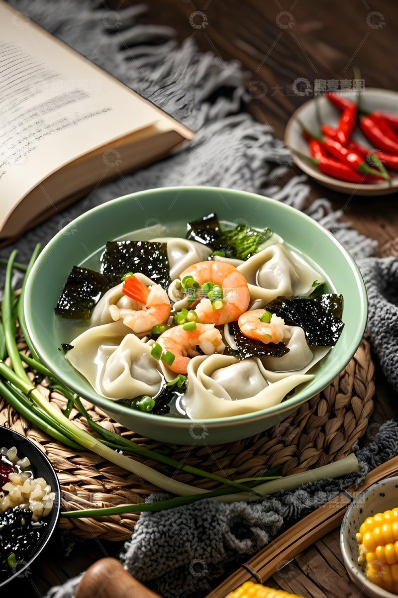 高清大图下载【趣麦麦图】紫菜虾仁清汤馄饨摄影