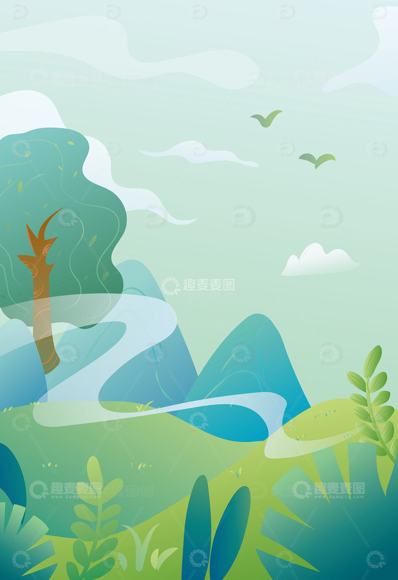 春天踏青立春露营插画海报背景1