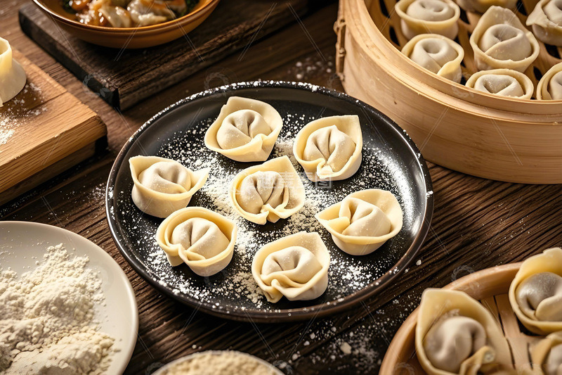 包好的馄饨静物摄影图