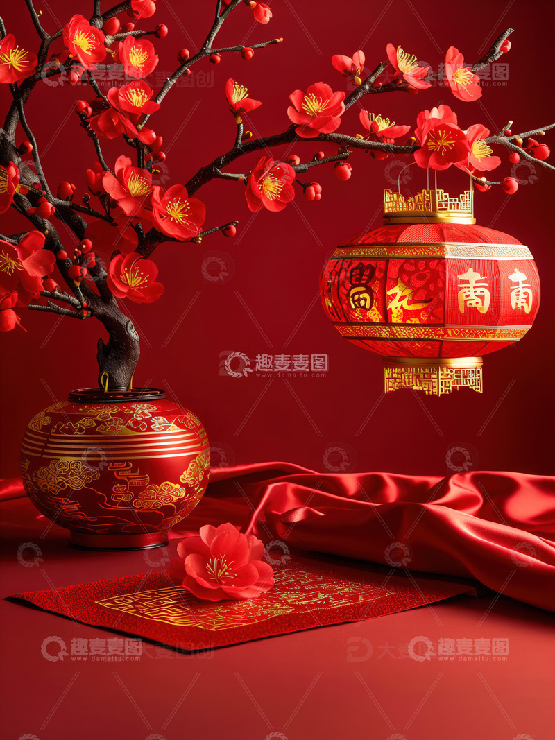 高清大图下载【趣麦麦图】中国风红色喜庆新年背景21