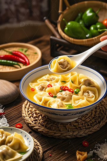 高汤米辣馄饨摄影图1