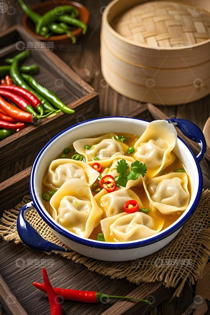 高清大图下载【趣麦麦图】高汤米辣馄饨摄影