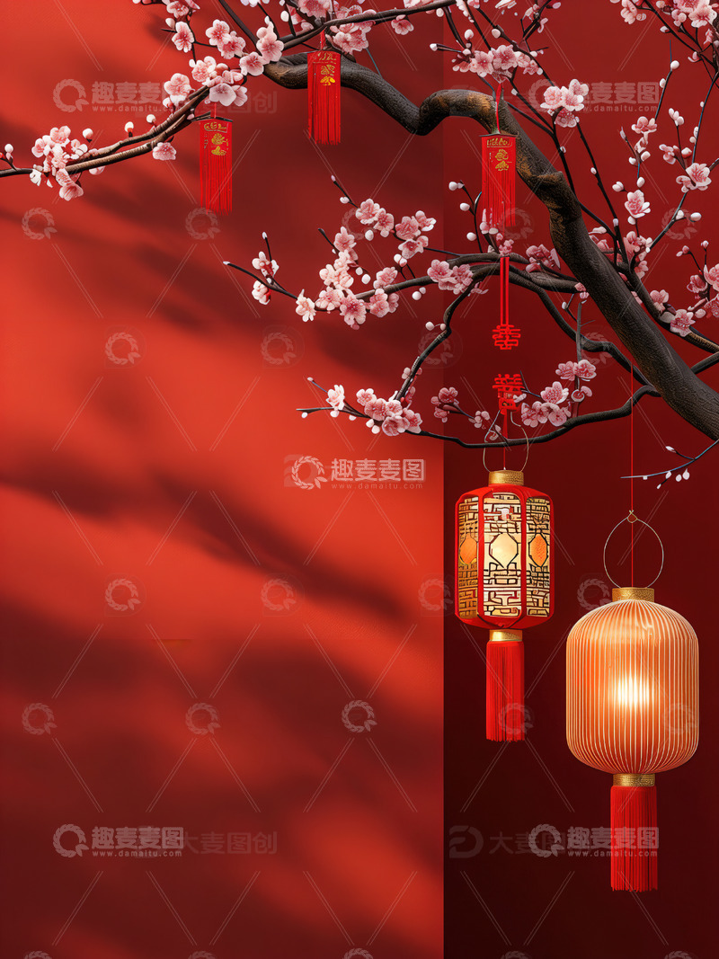 高清大图下载【趣麦麦图】中国风红色喜庆新年背景24
