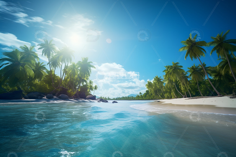 高清大图下载【趣麦麦图】海岸边沙滩椰树