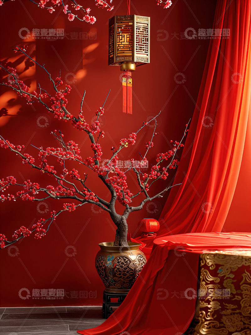 高清大图下载【趣麦麦图】中国风红色喜庆新年背景34