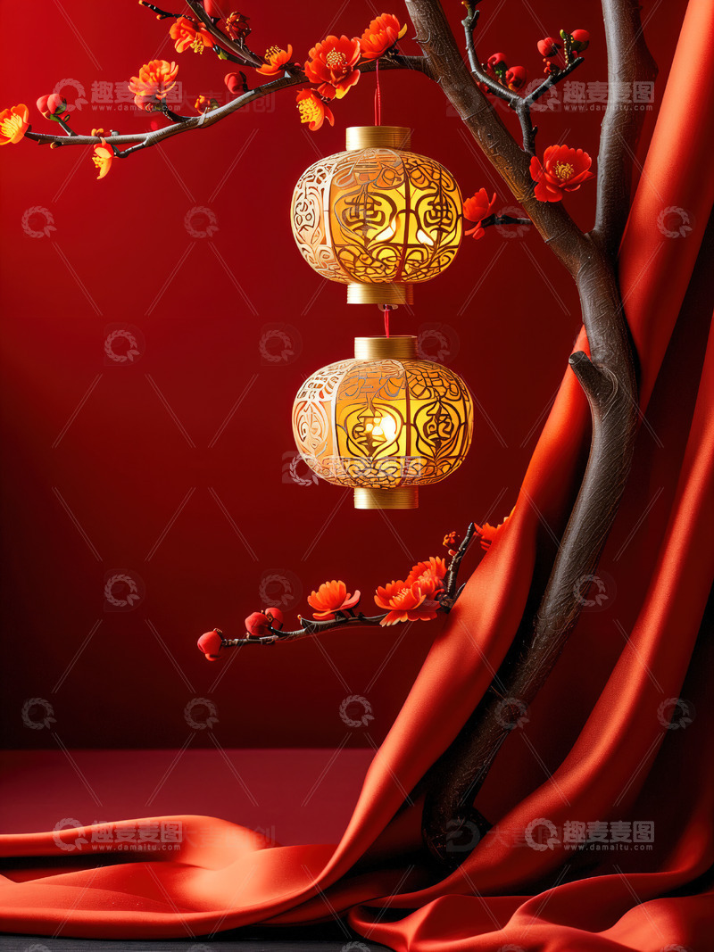 高清大图下载【趣麦麦图】中国风红色喜庆新年背景29