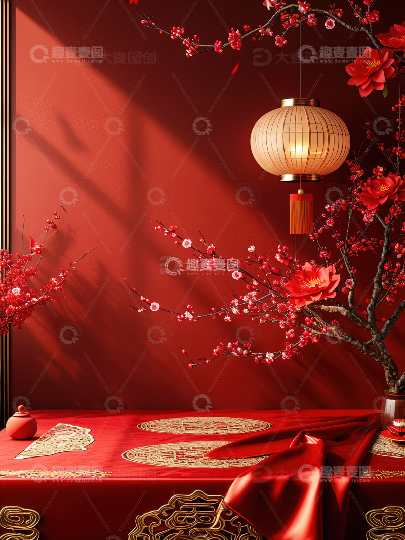 高清大图下载【趣麦麦图】中国风红色喜庆新年背景32