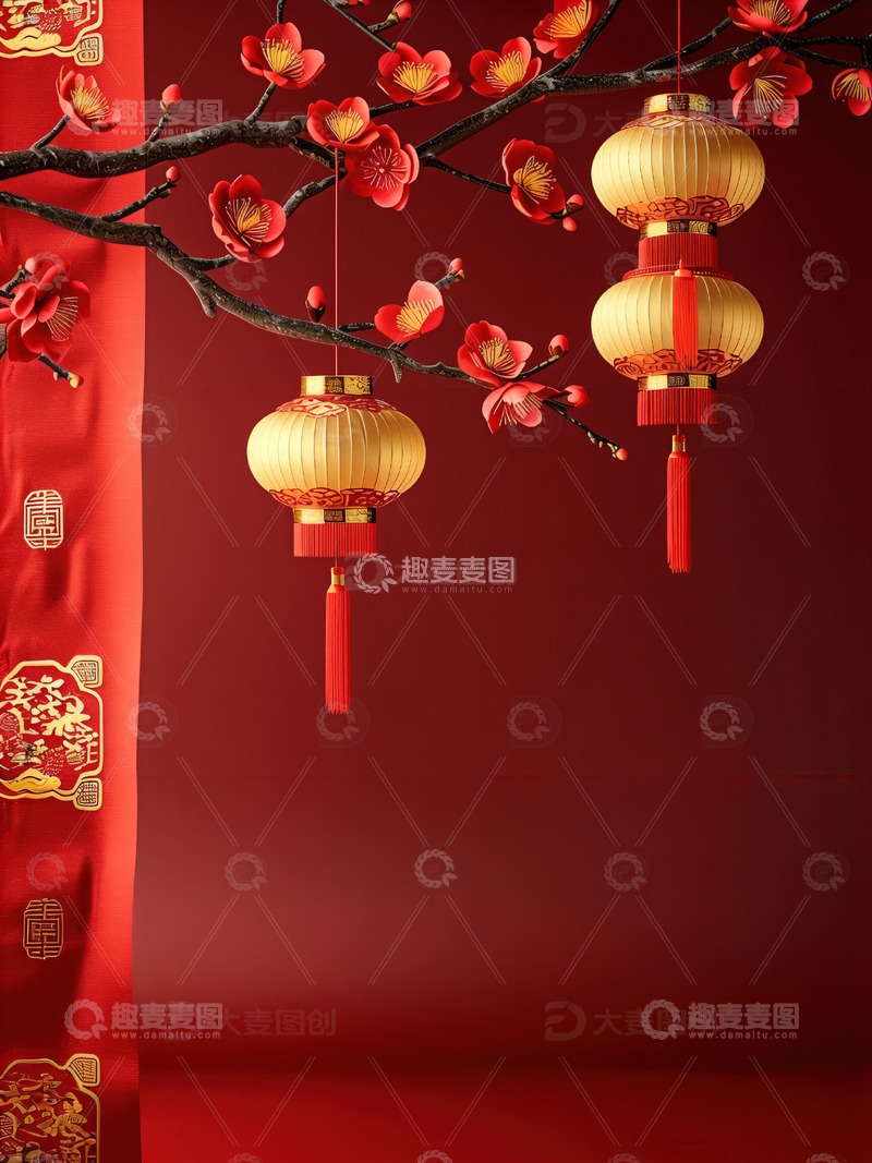高清大图下载【趣麦麦图】中国风红色喜庆新年背景27