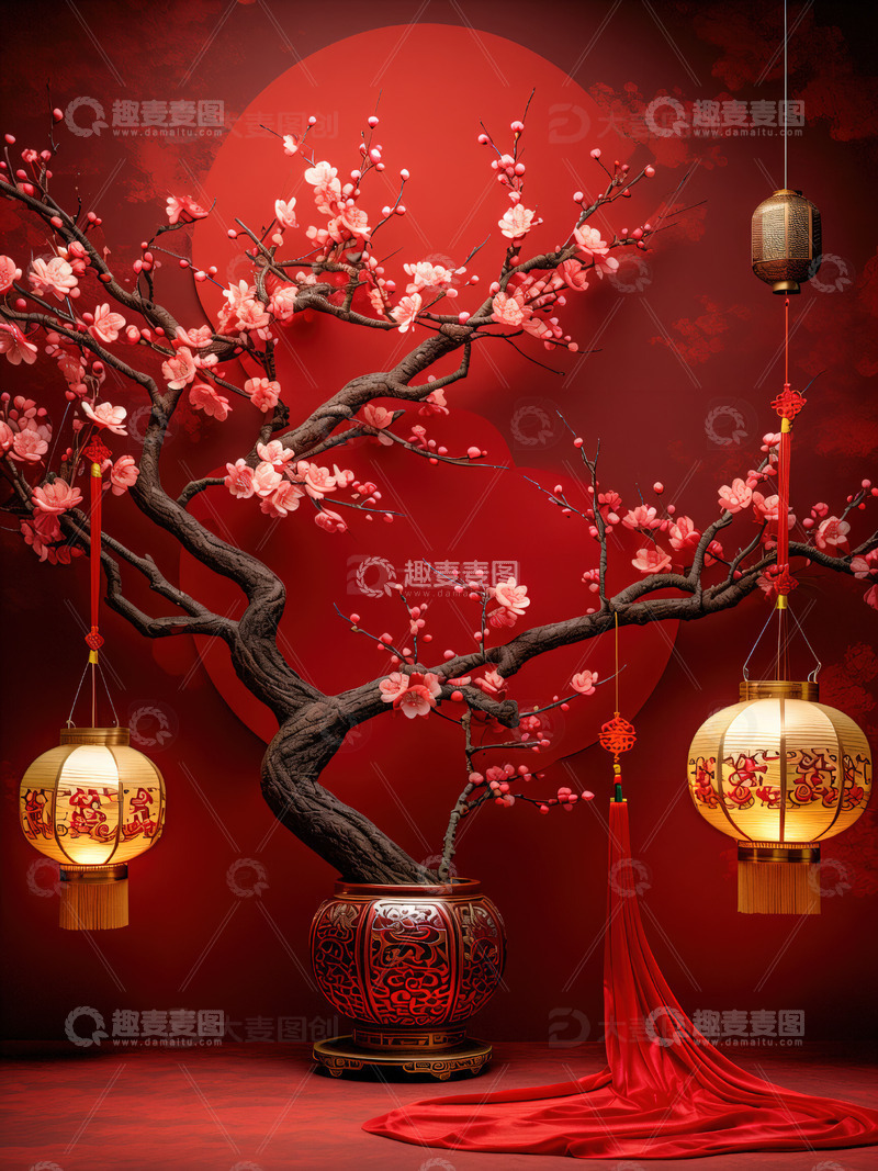 高清大图下载【趣麦麦图】中国风红色喜庆新年背景33