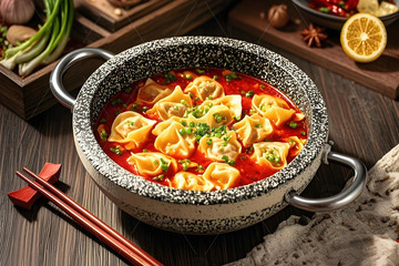 石锅馄饨摄影图