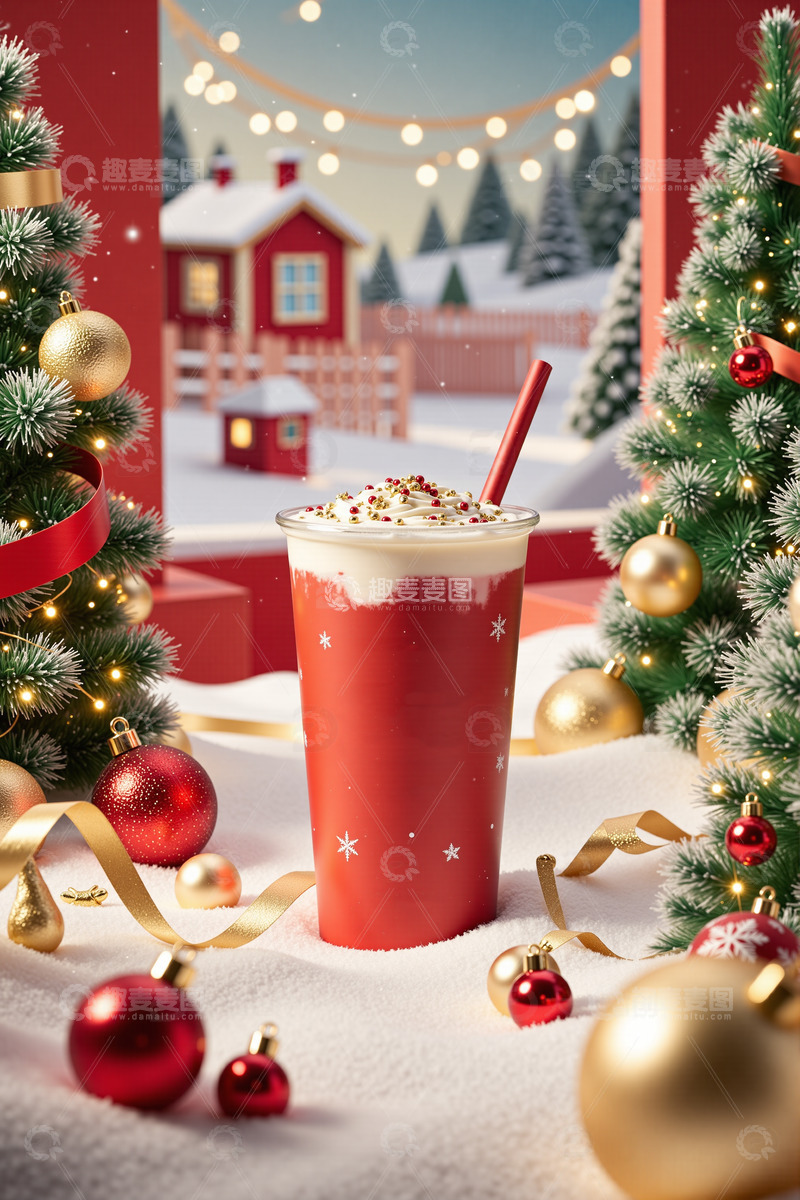 高清大图下载【趣麦麦图】圣诞节奶茶冷饮摄影素材1