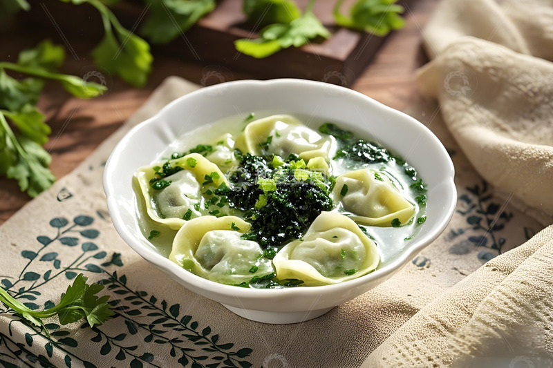 高清大图下载【趣麦麦图】荠菜馄饨美食摄影图