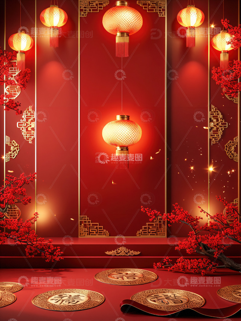 高清大图下载【趣麦麦图】中国风红色喜庆新年背景30