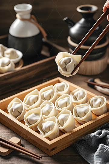 一盘包好的馄饨