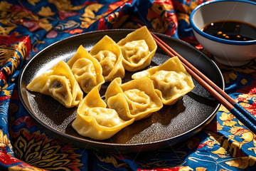 煎馄饨美食摄影图