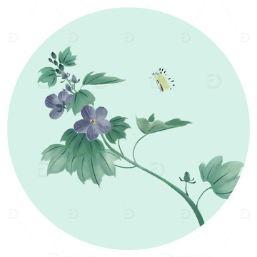 蜀葵，蝴蝶，花卉，装饰画