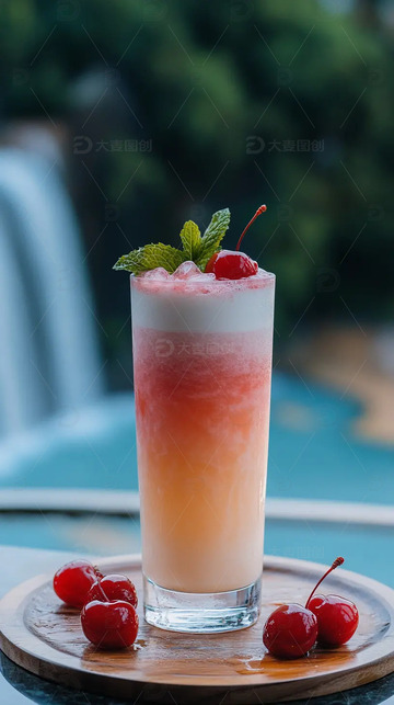 一杯车厘子奶昔果汁饮品