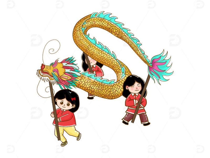 源文件下载【趣麦麦图】-手绘黄色龙抬头舞龙