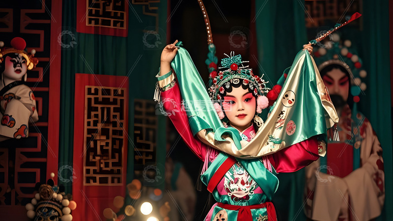 高清大图下载【趣麦麦图】京剧娃娃旦戏剧表演文化中国风传统舞台