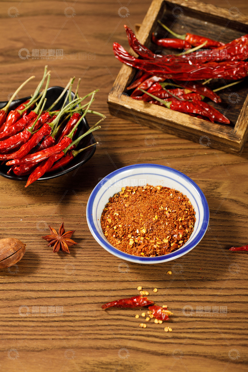 高清大图下载【趣麦麦图】干小米辣椒面辣椒粉一盘