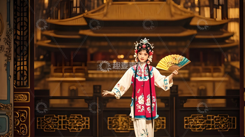 高清大图下载【趣麦麦图】京剧娃娃旦戏剧表演文化中国风传统舞台1