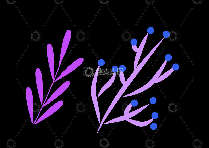 好看的手绘叶子花卉花枝图案免扣png素材3