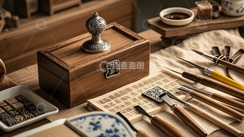 高清大图下载【趣麦麦图】中国风文化传统工艺雕刻工具套装