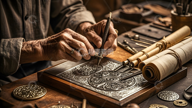 高清大图下载【趣麦麦图】中国风文化传承老工匠专注雕刻精细工艺品