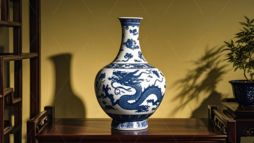 青花龙纹陶瓷花瓶中式传统文化艺术收藏摆件