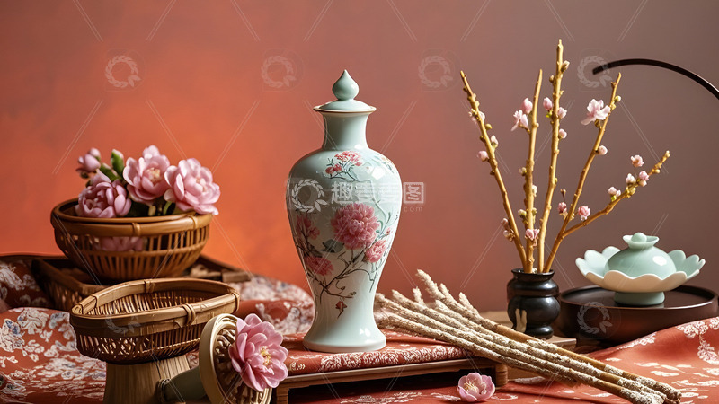 高清大图下载【趣麦麦图】陶瓷花瓶中国风传统文化艺术装饰品