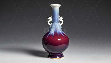 红釉双耳陶瓷花瓶中国风传统文化艺术精品