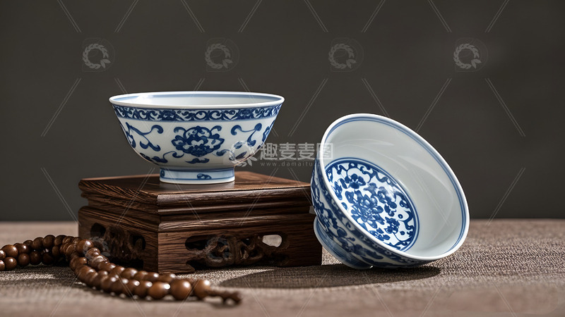 高清大图下载【趣麦麦图】青花瓷茶碗传统中国风文化艺术品手工茶具