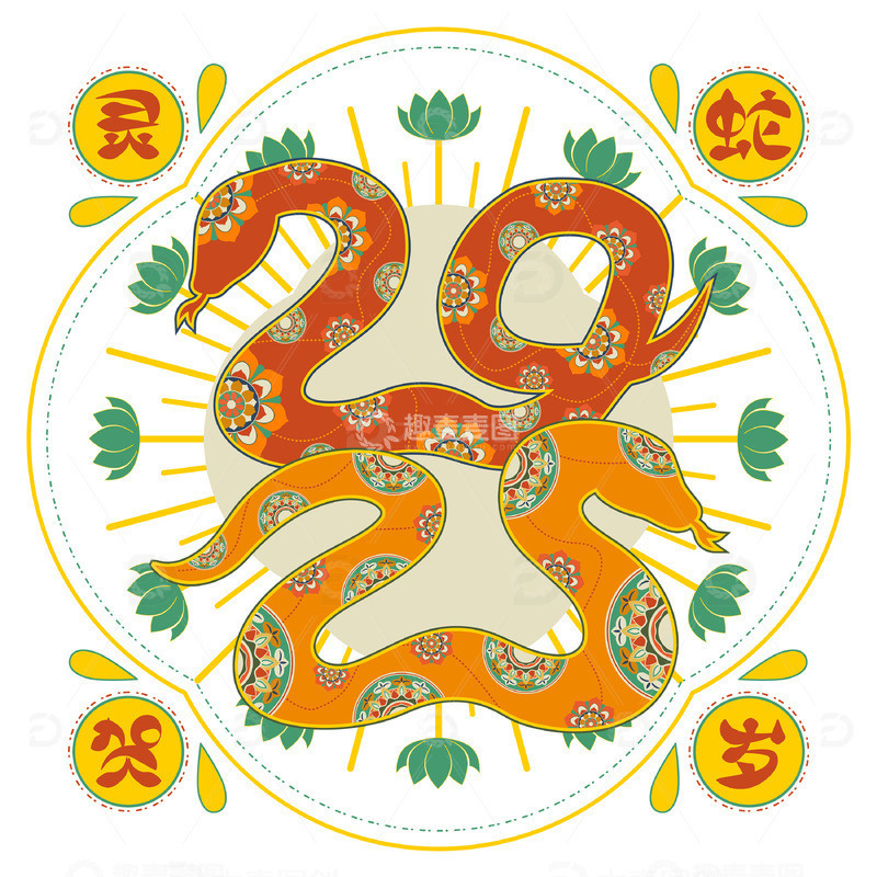2025蛇年敦煌风传统纹样蛇形数字