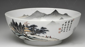 中国山水书法纹样瓷碗传统文化艺术中国风