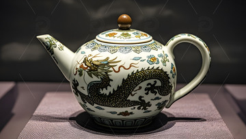 青绿龙纹陶瓷茶壶中国风传统文化艺术收藏品