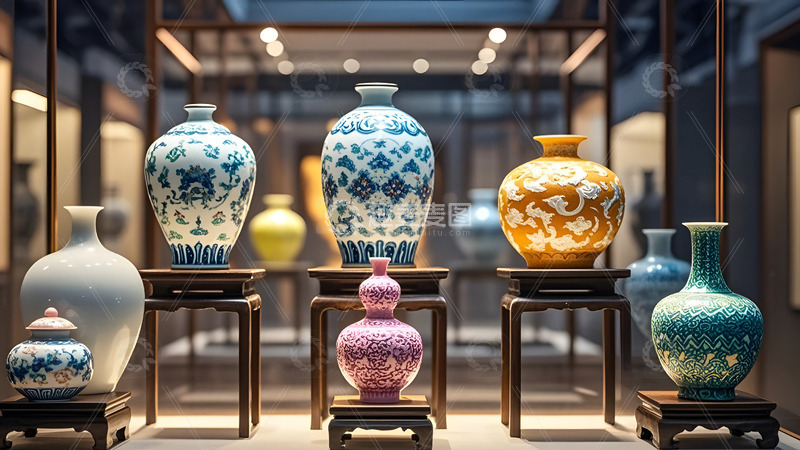 高清大图下载【趣麦麦图】陶瓷花瓶展览中国风传统文化艺术精品陈列