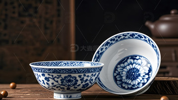 青花瓷纹茶碗中国风传统文化手工艺术茶具
