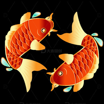 春节喜庆红色双锦鲤元素免抠图