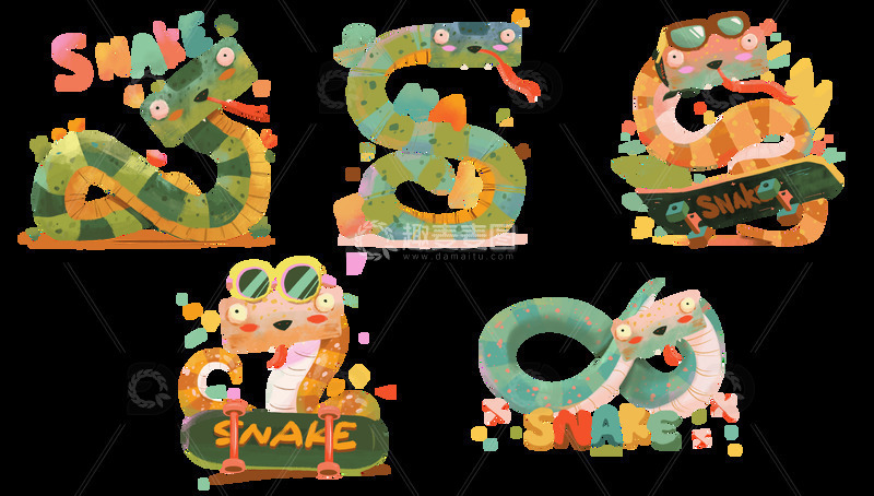 2025年蛇年萌趣蛇可爱手绘卡通蛇形象