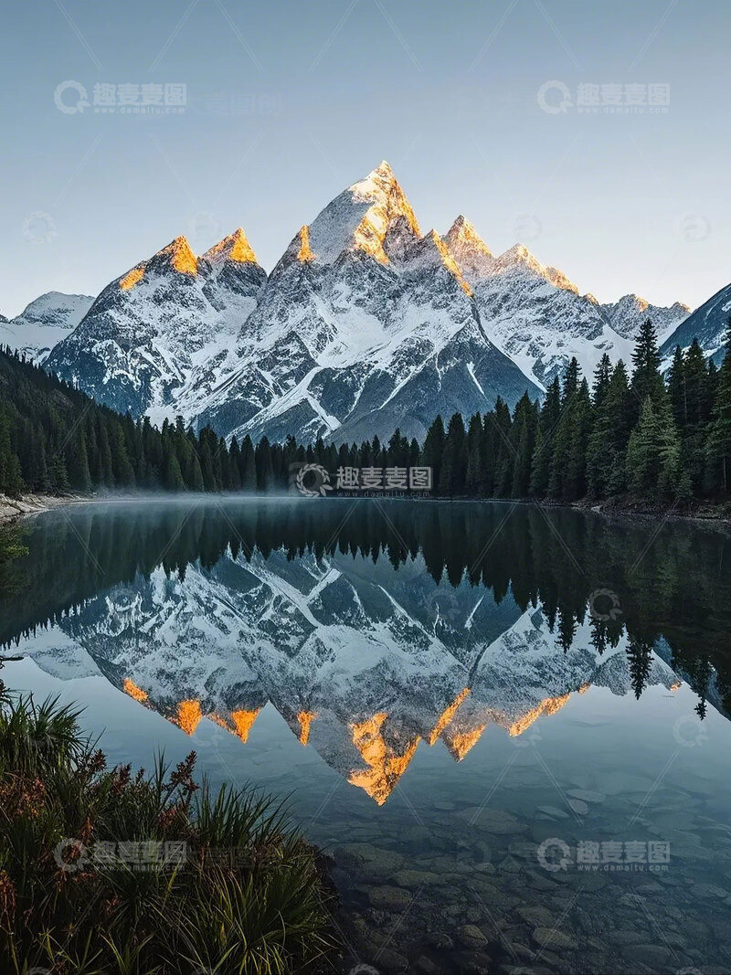 高清大图下载【趣麦麦图】雪山湖泊倒影